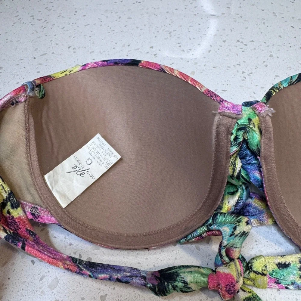 Y2K New Beach G Brazil Floral Bandeau Bikini Top Padded Knot Strapless Size M